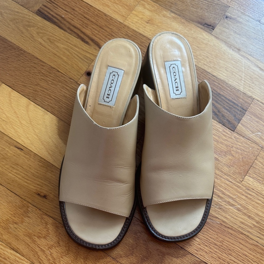 Coach Marin Calf Natural Cream Women’s Mules Slip On Heel 9.5